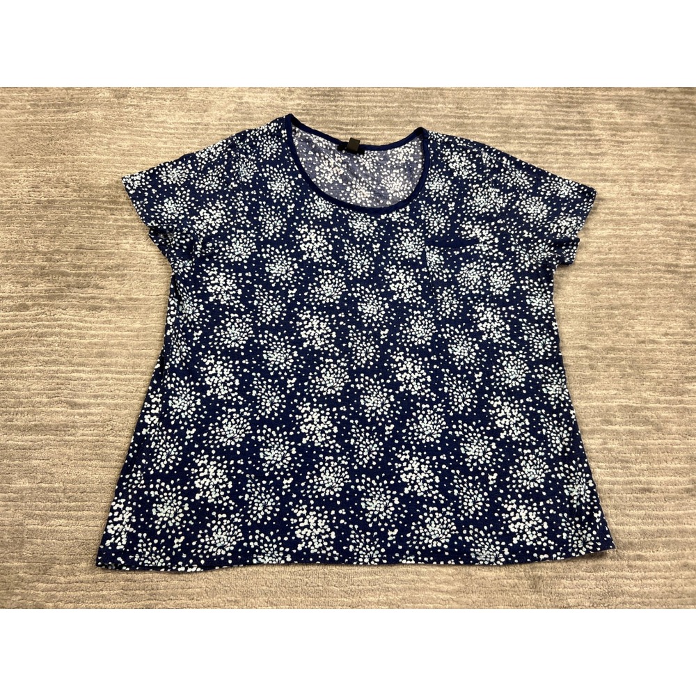 Midnight Pajama Top Womens XXL Navy Blue Floral Starburst Modal Short Sleeve Tee